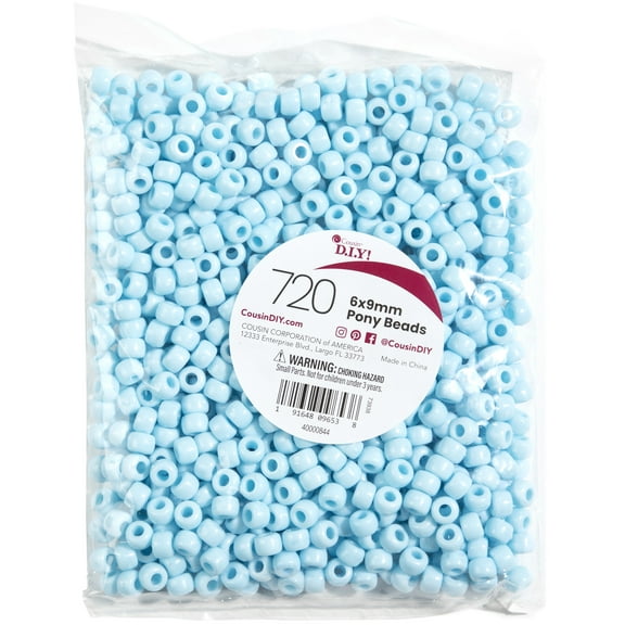 CousinDIY Pony Beads 6mmx9mm 720/Pkg-Opaque Ligth Blue