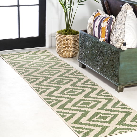 JONATHAN Y SANTA MONICA 2 x 10 Runner Rug, Sintra Diamond Tribal - Green/Cream, SMB116B-210