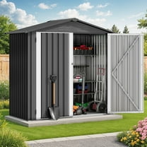 ModFusion 5.6x3.2 ft Storage Shed with Lockable Double Door, Heavy Duty Galvanized Metal Steel, Air Vents, Utility Tool House Without Floor, Outdoor Cabinet Organizer, Dark Gray