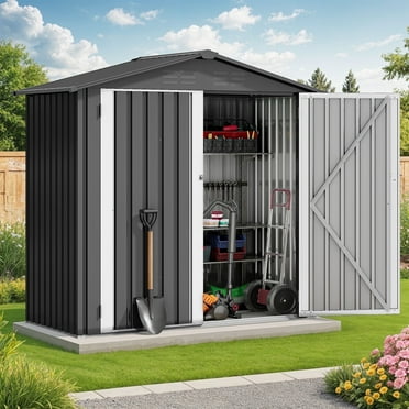 ModFusion 5.6x3.2 ft Storage Shed with Lockable Double Door, Heavy Duty Galvanized Metal Steel, Air Vents, Utility Tool House Without Floor, Outdoor Cabinet Organizer, Dark Gray