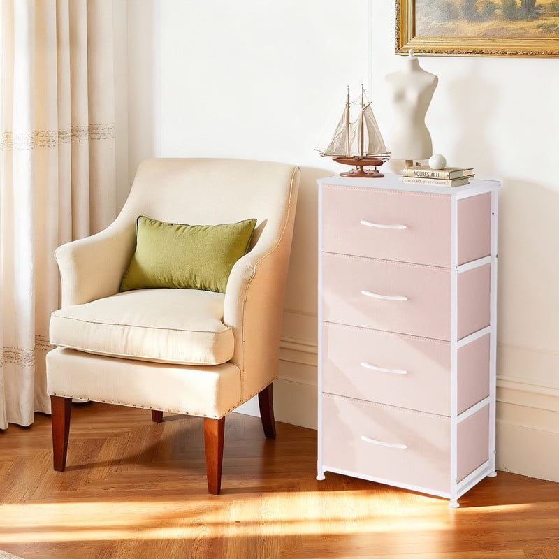 Simenmax 4 Dresser, Storage Drawers with Removable Fabric Bins, Fabric Closet Chests Organizer for Bedroom, Closet, Living Room, Pink