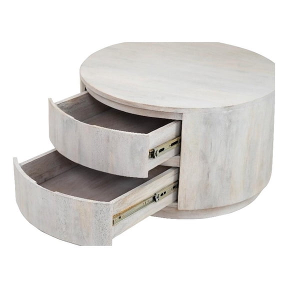 Carolina Classics Christa 2-Drawer Round Wood Coffee Table in Whitewash