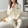 thumbnail image 5 of BONIXOOM Christmas Pajamas For Family Christmas Pajamas Women Loungewear None Long Sleeve Solid Sleepwear Sets Beige L, 5 of 9