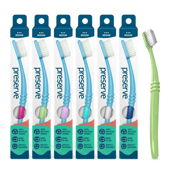 Preserve Adult Manual Toothbrush Medium Bristles BPA Free 6 Pack
