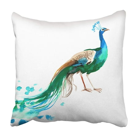 Crystal Peacock Bird - CMFUN Blue Abstract Watercolor Peacock Colorful Beauty Bird Bright Exotic Feather Floral Pillowcase 20x20 inch