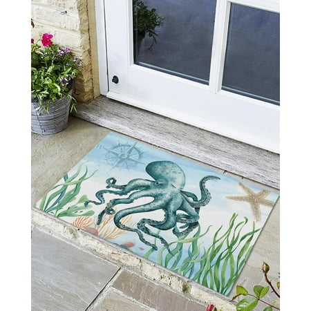 

Indoor Outdoor Mats Octopus Starfish and Seaweed in The Deep Sea Door Mat Non-Slip Absorbent Resist Dirt Entrance Mat Washable Welcome Mats for Entryway Low-Profile Floor Mats