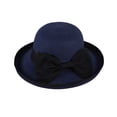 thumbnail image 1 of Sombrero tipo pescador con ala ancha ondulada de encaje y protección solar, decorado con un lazo de cinta., 1 of 8