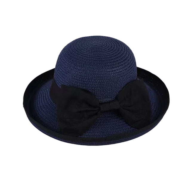 Sombrero tipo pescador con ala ancha ondulada de encaje y protección solar, decorado con un lazo de cinta.