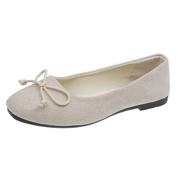 Wensltd Wide Width Casual Shoes for Women Bowknot Suede Spring Autumn Walking Shoes for Daily Beige