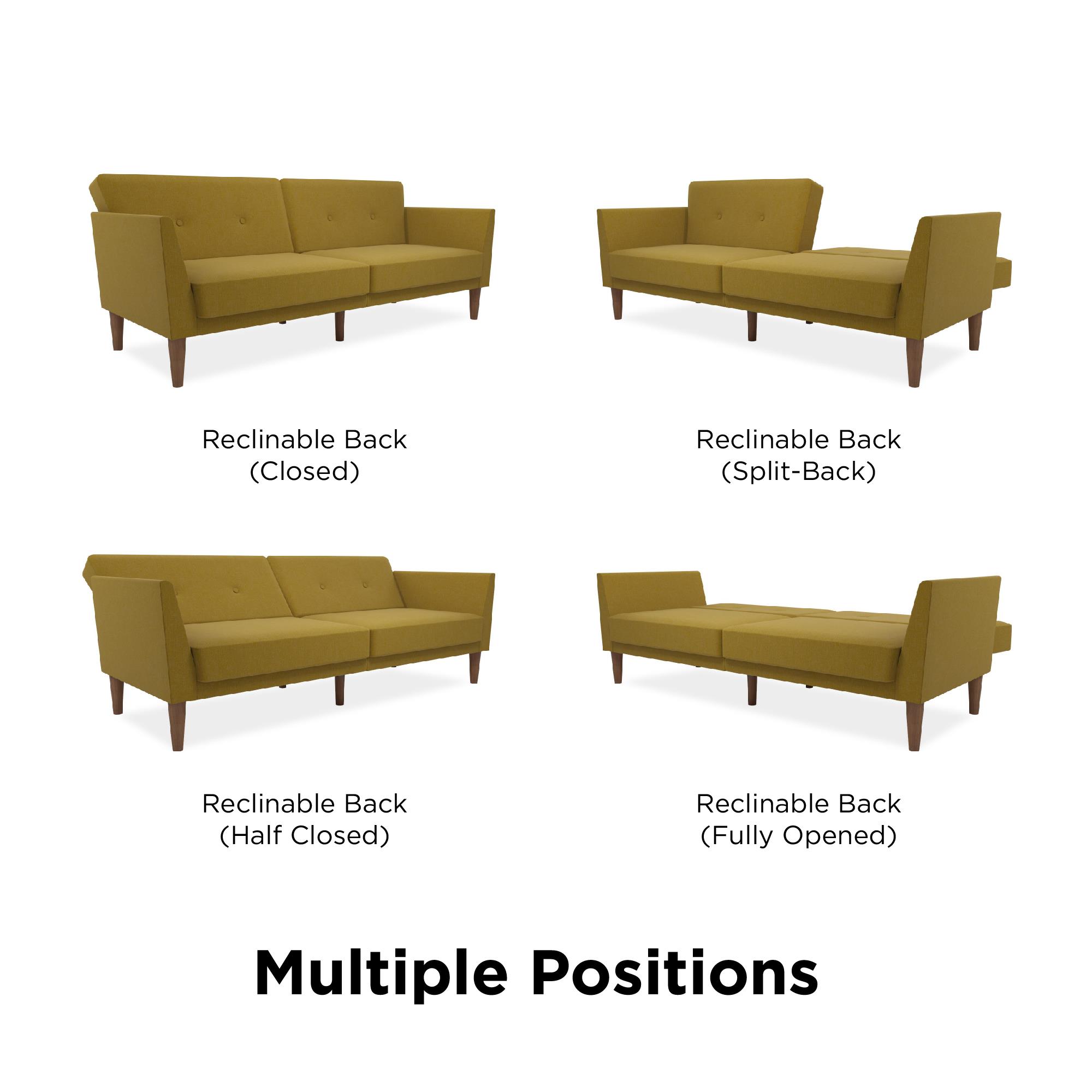 Novogratz Regal Futon, Mid-Century Sofa Bed, Mustard Yellow Linen