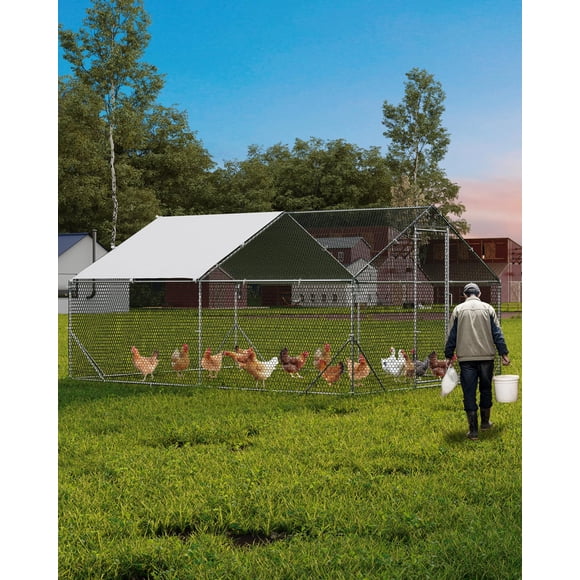 QinaQin Large Outdoor Kennel, Large Outdoor Dog House, Heavy-Duty Dog Running Fence Play Cage with Waterproof and Uv-Protective Canopy, 19.7 x 9.8 x 6.4 Feet