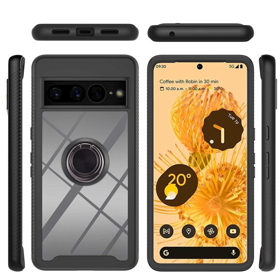 SaniMore Case for Google Pixel 7 Pro 6.7" 2022 Release, Rugged PC Backplane Shockproof TPU Bumper 360° Rotatng Ring/Kickstand Anti-drop Heavy Duty Protective Case For Google Pixel 7 Pro, Black
