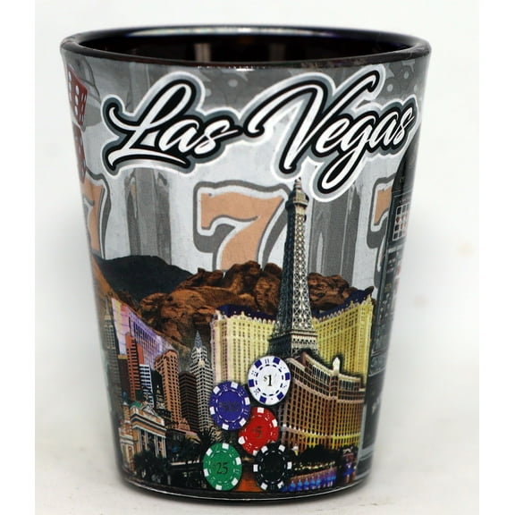 Las Vegas Nevada Grey Collage Outside Black Gambling Inside Shot Glass