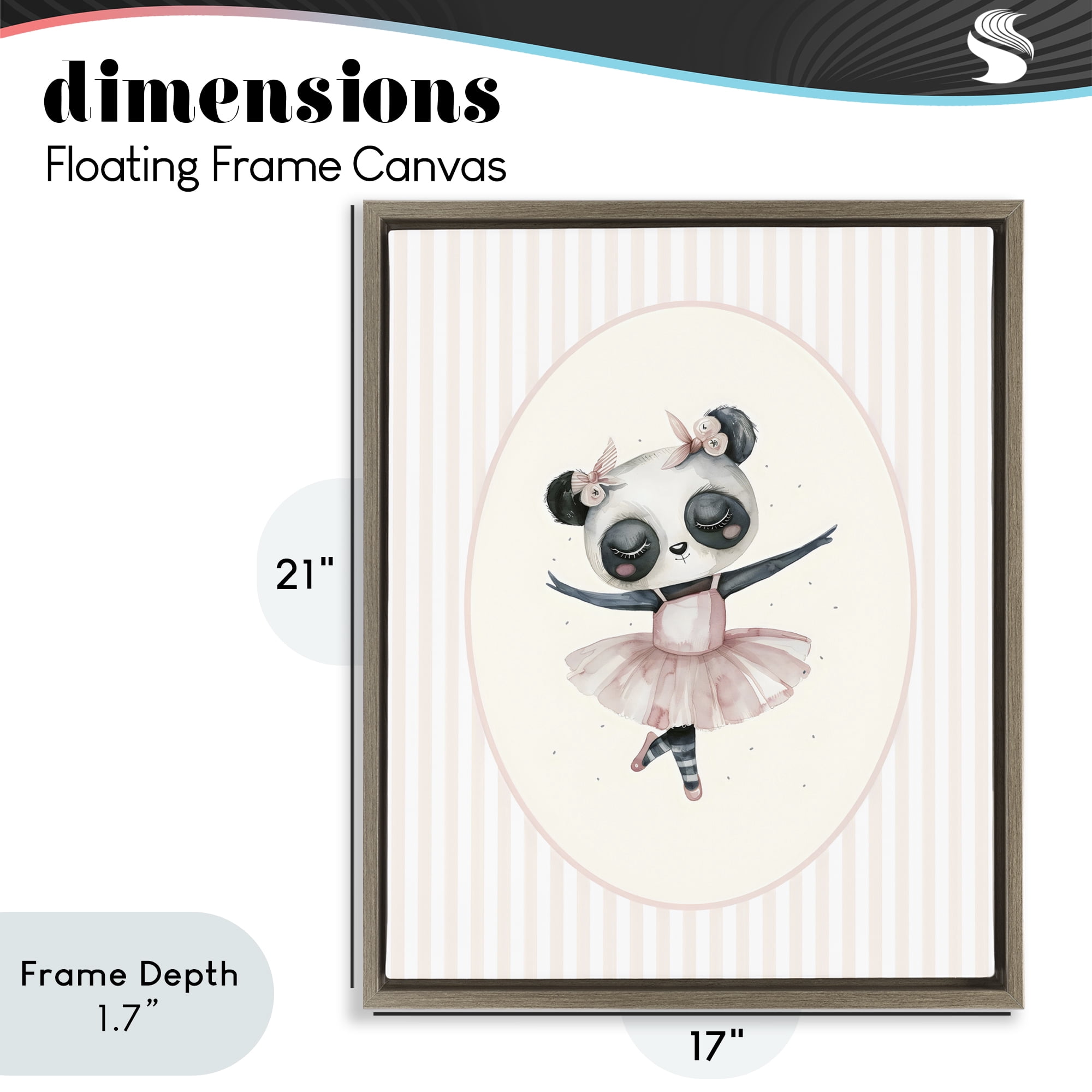 Stupell Industries Nursery Ballerina Panda Striped Brown Framed Floater Canvas Wall Art, design by LSR Design Studio