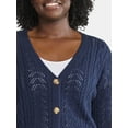 thumbnail image 4 of Time and Tru Women's and Women's Plus Cable Knit Cardigan Sweater, Lightweight, Sizes XS-4X, 4 of 5