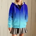 thumbnail image 2 of XPMWRP Womens Zip Up Hoodies Fashion Casual Drawstring Jacket Long Sleeve Oversized Sweatshirts Gradient Color Streetwear Coat Dark Blue L, 2 of 8