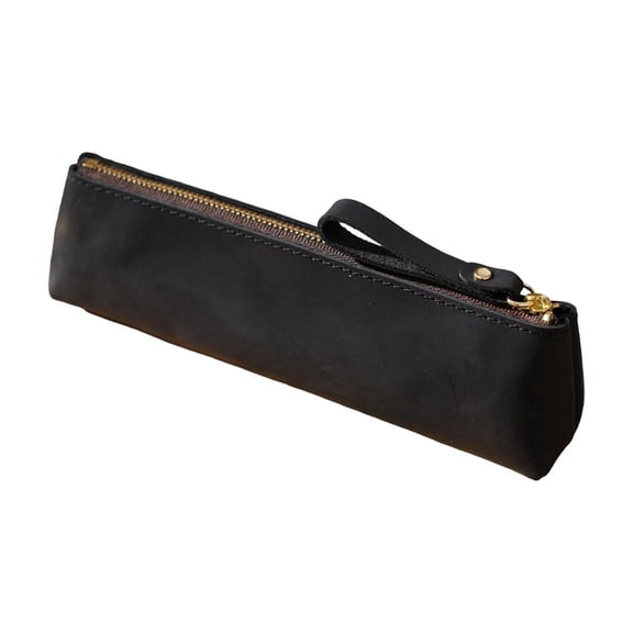 Pencil Case,Vintage Faux Leather Large Capacity Zipper Storage Pouch,Simple Stationery Bag for Office,Daily Carry,Outdoor Travel Makeup Bag,Black