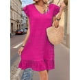 thumbnail image 4 of Summer Dresses for Women V Neck Cap Sleeve Ruffle Hem Smock Short Dress Rose Red XL, 4 of 8