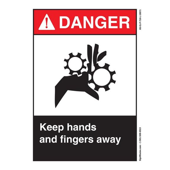 SignMission OS-CL-D-710-L-19971 OSHA Danger Sign - Keep Hands & Fingers Away