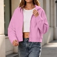 thumbnail image 3 of Hooded Zip Women Cropped Jackets Long Sleeve Sweatshirt with Pocket,Drop Shoulder Casual Fall Winter Daily Home Outdoor Wear,Pink,S, 3 of 9