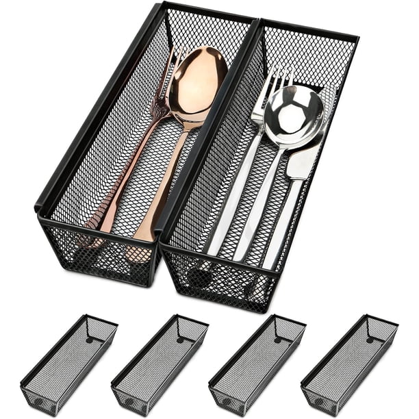 Organizador de cubiertos para cajones, paquete de 6, organizador de utensilios para cajones de cocina, organizador de cajones para utensilios grandes con brazo entrelazado (9,6 x 3 x 2 pulgadas)