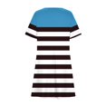 thumbnail image 4 of Offres des Fêtes Iumwxz Robe à Col Rond à Manches Courtes pour Femmes Tendance Ligne A Décontractée Plissée Robe Courte Robes à Imprimé Rayé Robes Midi pour Femmes Robe Douce et Confortable pour Costume, 4 of 6