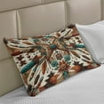 thumbnail image 2 of Ambesonne Rustic Knitted Quilt Pillowcover, Aztec Inspired Feathers Art, 30"x20", Cinnamon Redbrown and Teal, 2 of 2