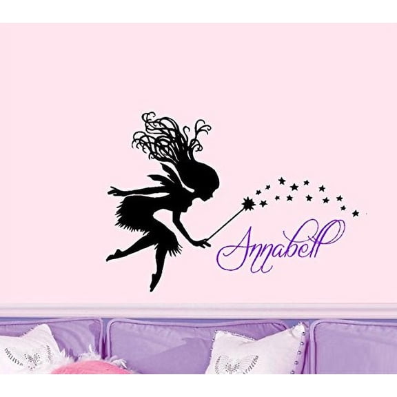 Decal ~Fairy with Custom (NAME) Children's Wall Decor ~ Two colors 20" x 28" (Black/Purple)