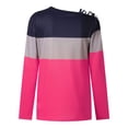 thumbnail image 4 of tklpehg Fall Clothes for Women 2022 Long Sleeve Tops Graphic Tee Long Sleeve Tops Autumn Winter Casual Off Shoulder Cross Strap Color Block Tops Loose Pullover Shirts Crewneck Hot Pink L, 4 of 5
