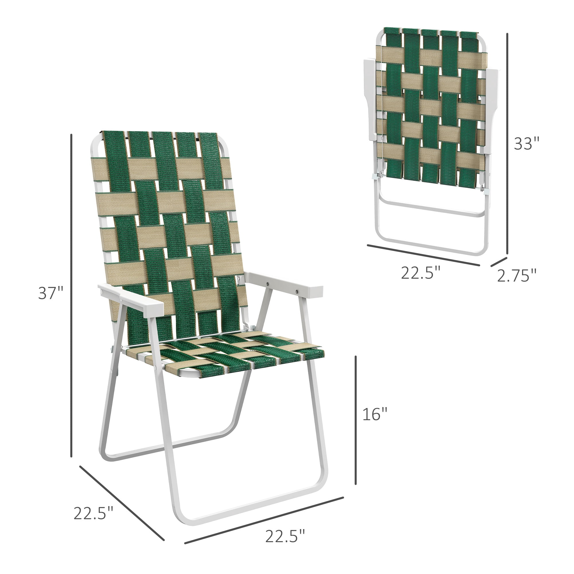 Outsunny 2pc Patio Folding Chairs, Outdoor Camping Chairs, Green