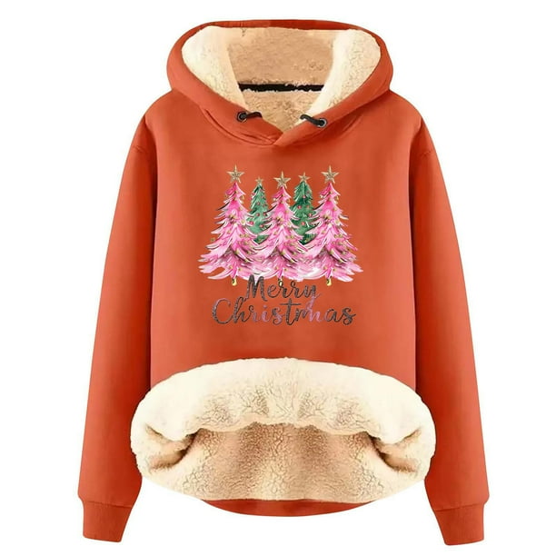 Sudadera con capucha y mangas largas para mujer, informal, con estampado navideño, con cordón ajustable y hombros descubiertos, con parte superior de polar. Chaqueta con capucha y mangas largas para m
