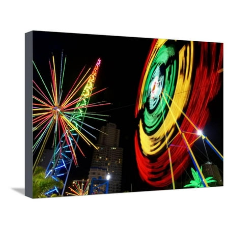 Amusement Park at Night, Surfers Paradise, Gold Coast, Queensland, Australia Stretched Canvas Print Wall Art By David