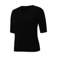 thumbnail image 6 of Black Spring Shirts for Women 2024, Elbow-Length Tshirts Shirts for Women Graphic, Cotton Blouses for Women Business Casual, Women's Fashion Sweater V Neck Half Sleeve Loose Base T Shirt Top, 6 of 9