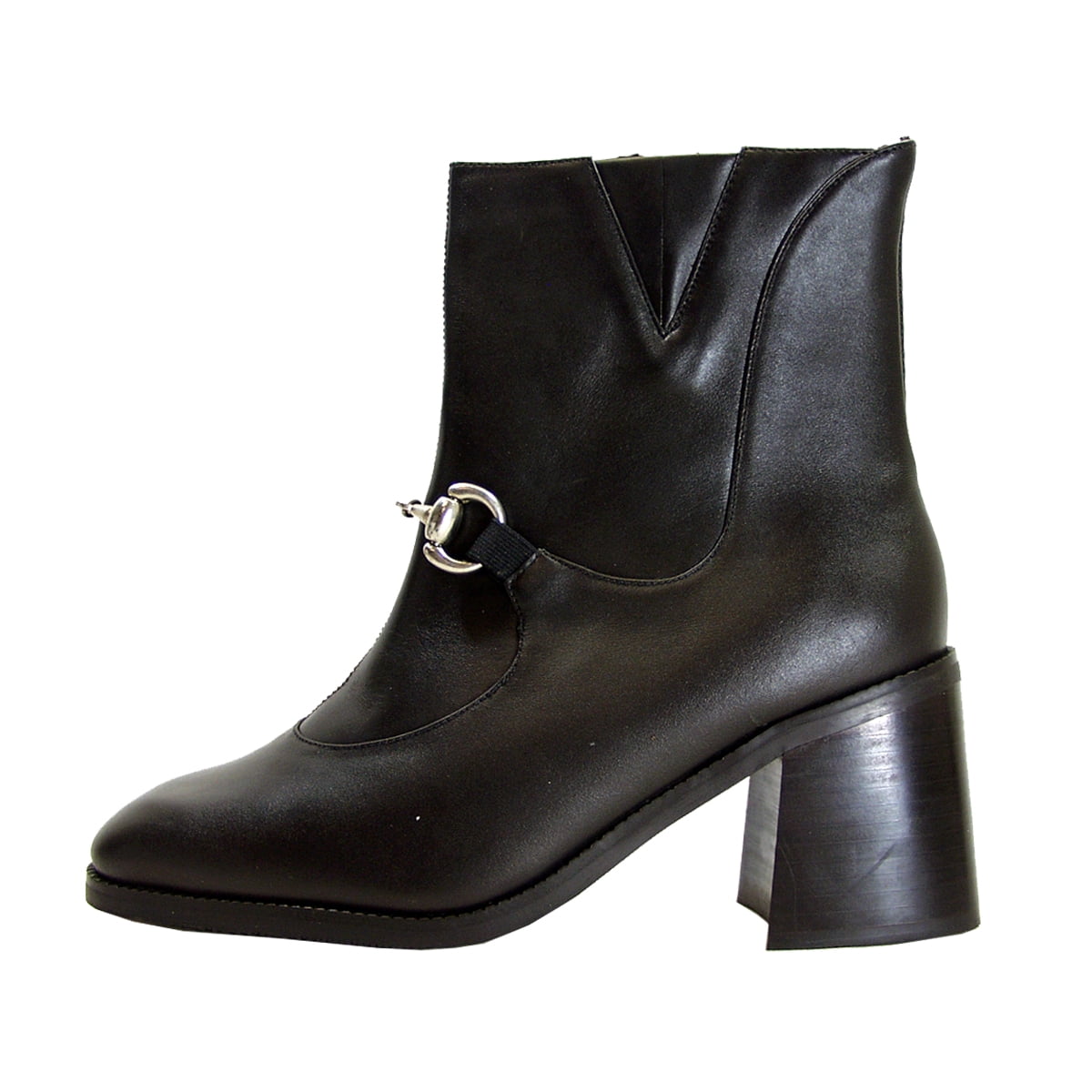 PEERAGE Darla Women's Wide Width Inner Zipper Leather Booties BLACK 5