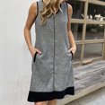thumbnail image 2 of ZyeKqe Cotton Linen Casual Dress for Women Sleeveless Crewneck Mini Dress Color Block Flowy A Line Short Tnk Dress, 2 of 6