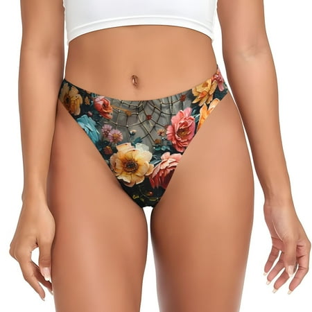 Qokaie Floral Dreamcatcher Elegance Printed Women s Cotton Thong Underwear  Sexy Breathable Panties G-string-XX-Large