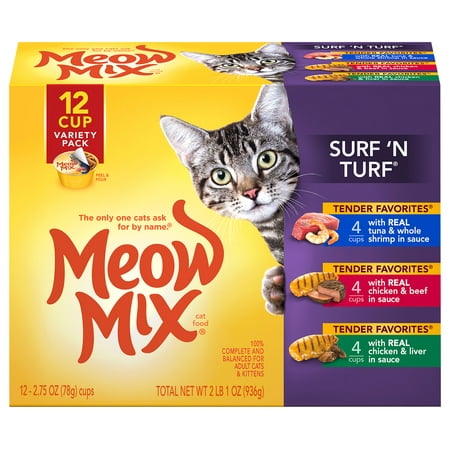 (12 Pack) Meow Mix Surf 'N Turf Variety Pack Wet Cat Food, 2.75 oz.