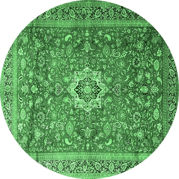 Ahgly Company Indoor Round Medallion Emerald Green Traditional Area Rugs, 8' Round