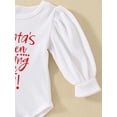 thumbnail image 6 of Genuiskids Newborn Baby Girls My 1st Christmas Outfits Outfits White Long Sleeve Letter Print Romper + Santa Claus Print Flared Pants + Headband, 6 of 9