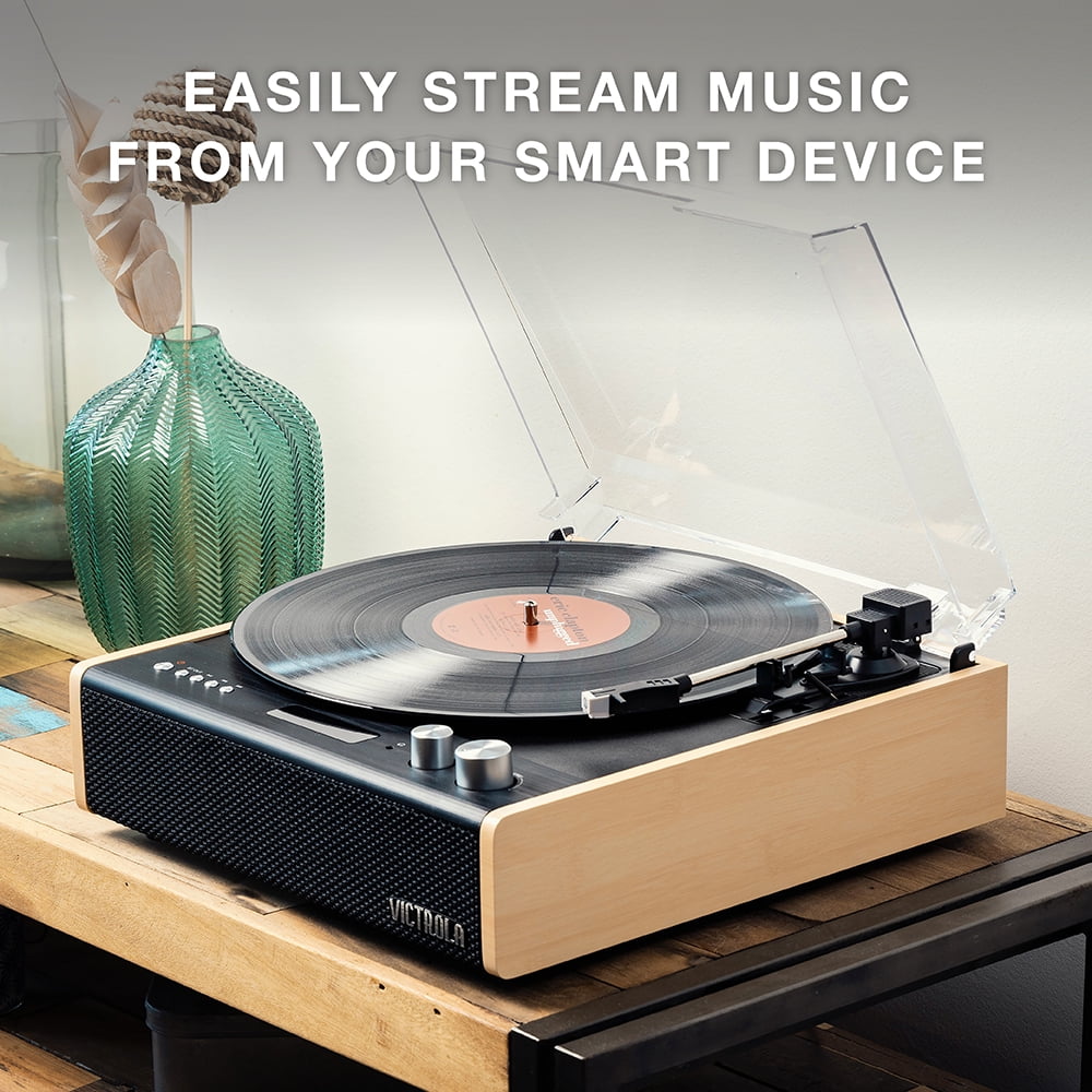 Victrola Eastwood 3-Speed Bluetooth Turntable with Built-in Speakers and Dust Cover | Upgraded Turntable Audio Sound | Black (VTA-72-BAM)