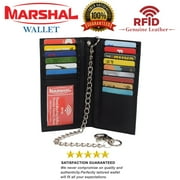 RFID Blocking Chain Wallets for Men Biker Long Bifold Genuine Leather Wallet with Chain