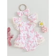 thumbnail image 2 of Bagilaanoe Newborn Easter Outfits Baby Girl Rompers Dress Print Fly Sleeve Bodysuits + Headband 3M 6M 12M 18M Infant Patchwork A-line Dresses, 2 of 8