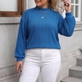 thumbnail image 4 of CYMMPU Women’s Plus Size Mock Neck Ribbed Knit Sweater, Long Sleeve Oversized Pullover Jumper, Cozy Relaxed Top for Fall Winter Casual Daily Wear Blue XXXL, 4 of 6