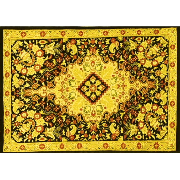 Ahgly Company Indoor Rectangle Medallion Yellow Traditional Area Rugs, 7' x 10'