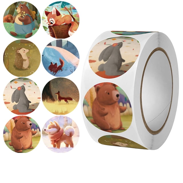 XIANXIAN 500 Pcs Autocollants d'Animaux Décalcomanie pour Enfants, 1 Rouleau Autocollant Mignon Autocollants Ronds de Récompense Incentives Rouleau d'Autocollants d'Animaux pour Scrapbooking Journal Déco Anniversaire Sauvage Fournitures pour Classe Enseignant