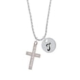 thumbnail image 2 of Delight Jewelry Stainless Steel Numbers 6:24 - Bless and Keep You Engraved Cross - Silvertone Script Initial Disc - T - Charm Necklace, 20"+3", 2 of 4