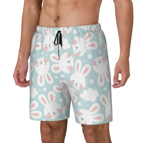 Picia Rabbit And Star pattern Mens Swim Trunks with Compression Liner Stretch Beach Shorts Quick Dry with Zipper Pockets No-Chafing Board Shorts-Small