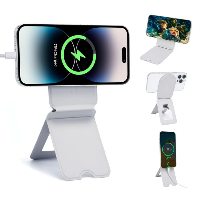 Soporte magnético para teléfono EWEMDAI, plegable, de piel, gris, para iPhone