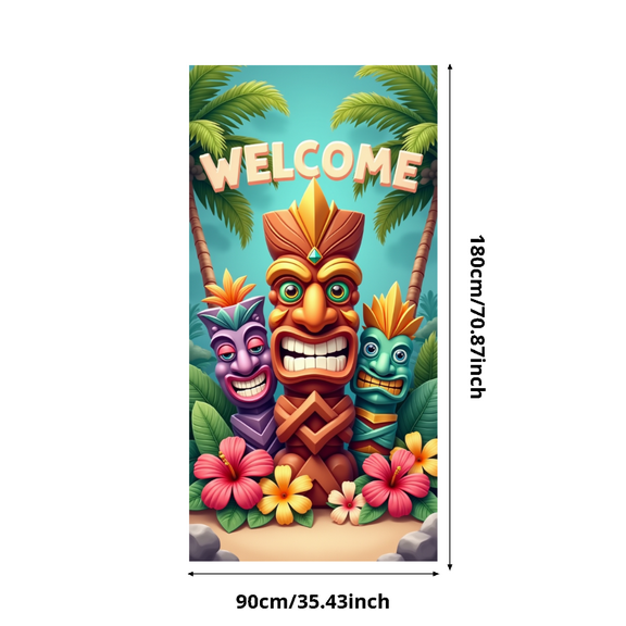 Colorful Design Welcome Banner Decorative Tiki Style Polynesian Elements for Luau Party Event