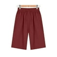 thumbnail image 4 of up to 60% off Gifts Usmixi Womens Half Pants Casual Solid Loose Straight Drawstring Elastic Waist Shorts Summer Comfy Cotton Linen Pocket 1/2 Pants Wine XL, 4 of 7